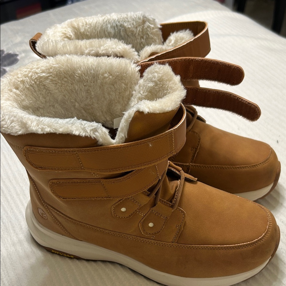 Stylish Faux Fur Lined, Faux Suede Women's Tan Winter Boots - Picture 4 of 8